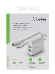 Belkin Chargeur mural double USB-A avec câble PVC A-C, 24W