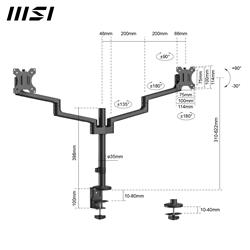 MSI PRO MT81D - Premium Aluminum Dual Monitor Stand Arms