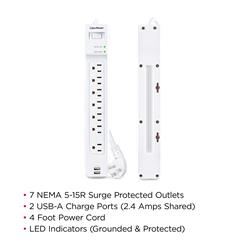 Parasurtenseur CYBERPOWER P704URC1 7 prises avec 2000 joules dispose d