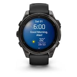 Garmin fenix 8 – 47 mm,AMOLED Sapphire,Carbon Gray DLC Titanium with Black/Pebble Gray Silicone Band