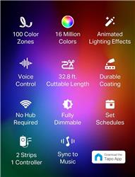 TP-Link Tapo Bande lumineuse LED intelligente RGBIC, 50 zones de couleur RVBIC, synchronisation avec le son, bande LED Wi-Fi...