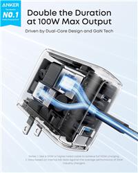 Anker 736 Charger (Nano II 100W), 3-Port Charger USB-C/USB-A w/ Cable