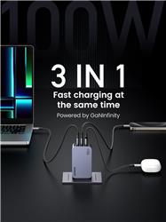 UGREEN Charger Nexode Pro GaN 100W USB C / A Charger, 3-Ports(Open Box)