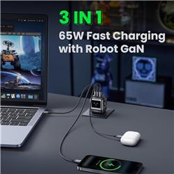 UGREEN Uno 65W USB C Charger, Nexode GaN Fast Charger Block 3-Port