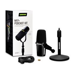 SHURE MV7+ XLR/USB Podcast Microphone with windscreen/stand, Black