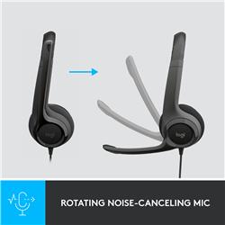 Logitech H390 Stereo Headset - Noise-Canceling Mic - Black