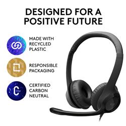 Logitech H390 Stereo Headset - Noise-Canceling Mic - Black