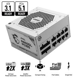 MSI MAG A850GL PCIE5 WHITE, Fully Modular Compact, Power Supply