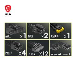 MSI MAG A1250GL PCIe5, entièrement modulaire et compacte,Alimentation