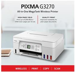 Canon PIXMA G3270 Imprimante jet d'encre sans fil MegaTank 3en1, blanc
