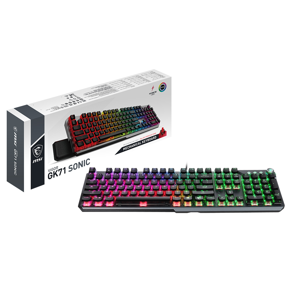 MSI VIGOR GK71 SONIC RED Gaming Keyboard, MSI Sonic Red Switches, MSI Clear Caps, Volume Control, Wrist Rest, MSI Mystic Lig...