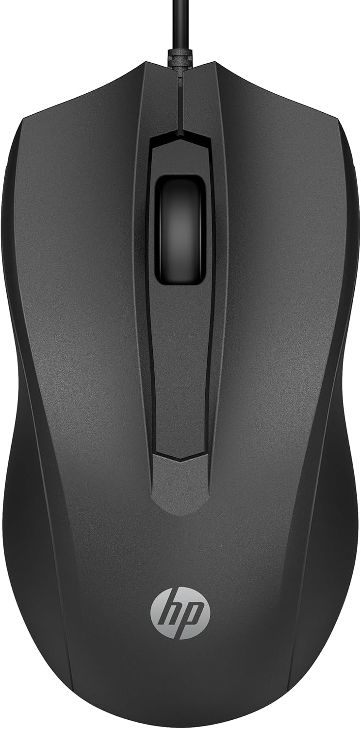 HP Wired Mouse 100 - Precise Optical Sensor with 1600 DPI - Easy USB Connection - Ambidextrous Design - 3 Button Control & Buil