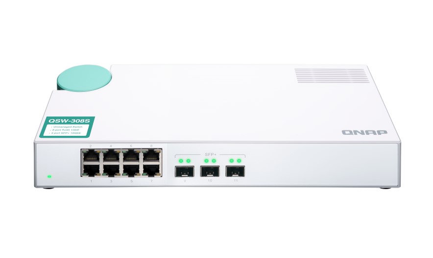 QNAP (QSW-308S) 3-port 10GbE SFP+ and 8-port Gigabit Unmanaged Switch "