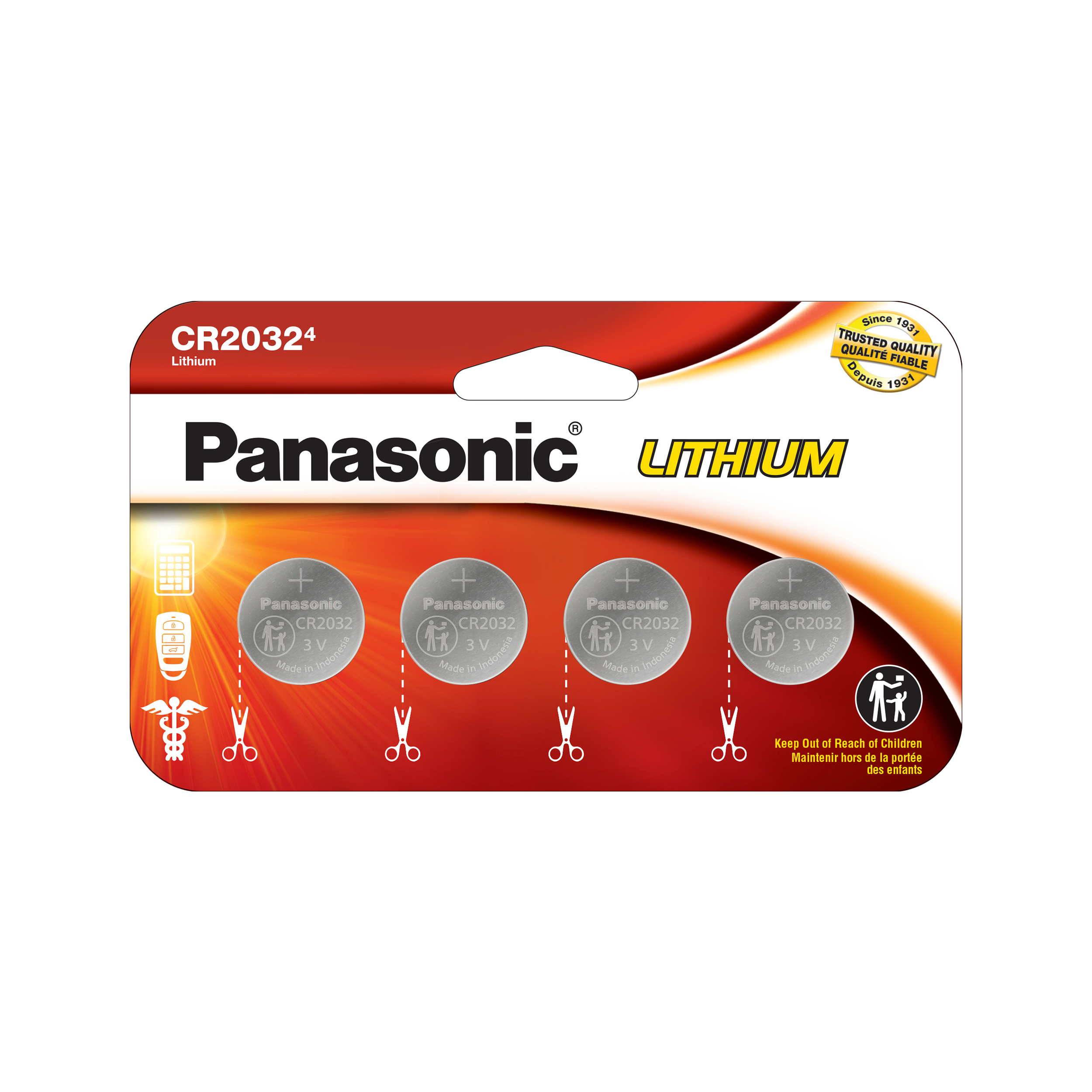Pile bouton au lithium PANASONIC 2032 3V, ensemble de 4