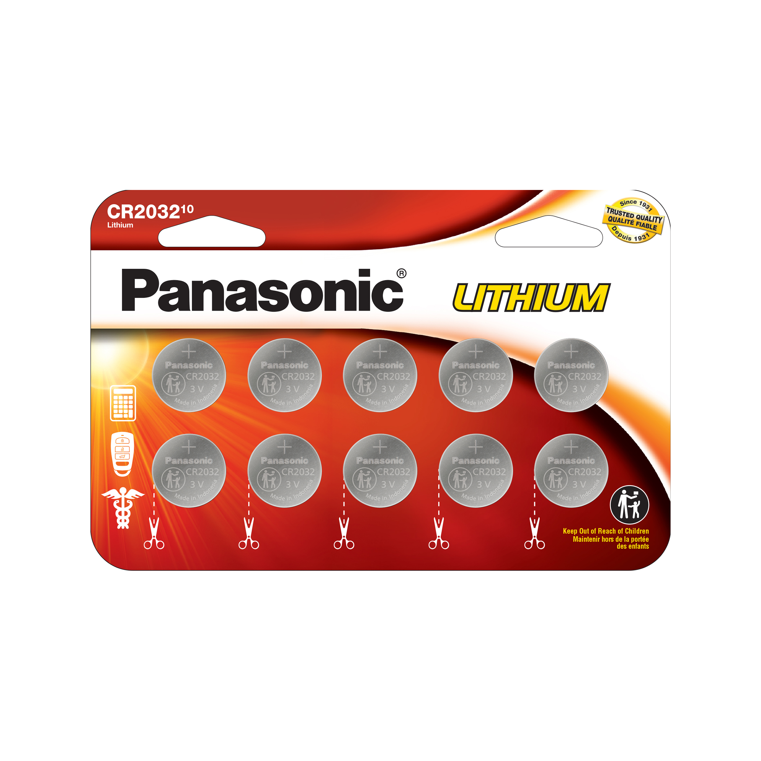 PANASONIC CR2032 3V Lithium Coin Cell Battery 10 Pack