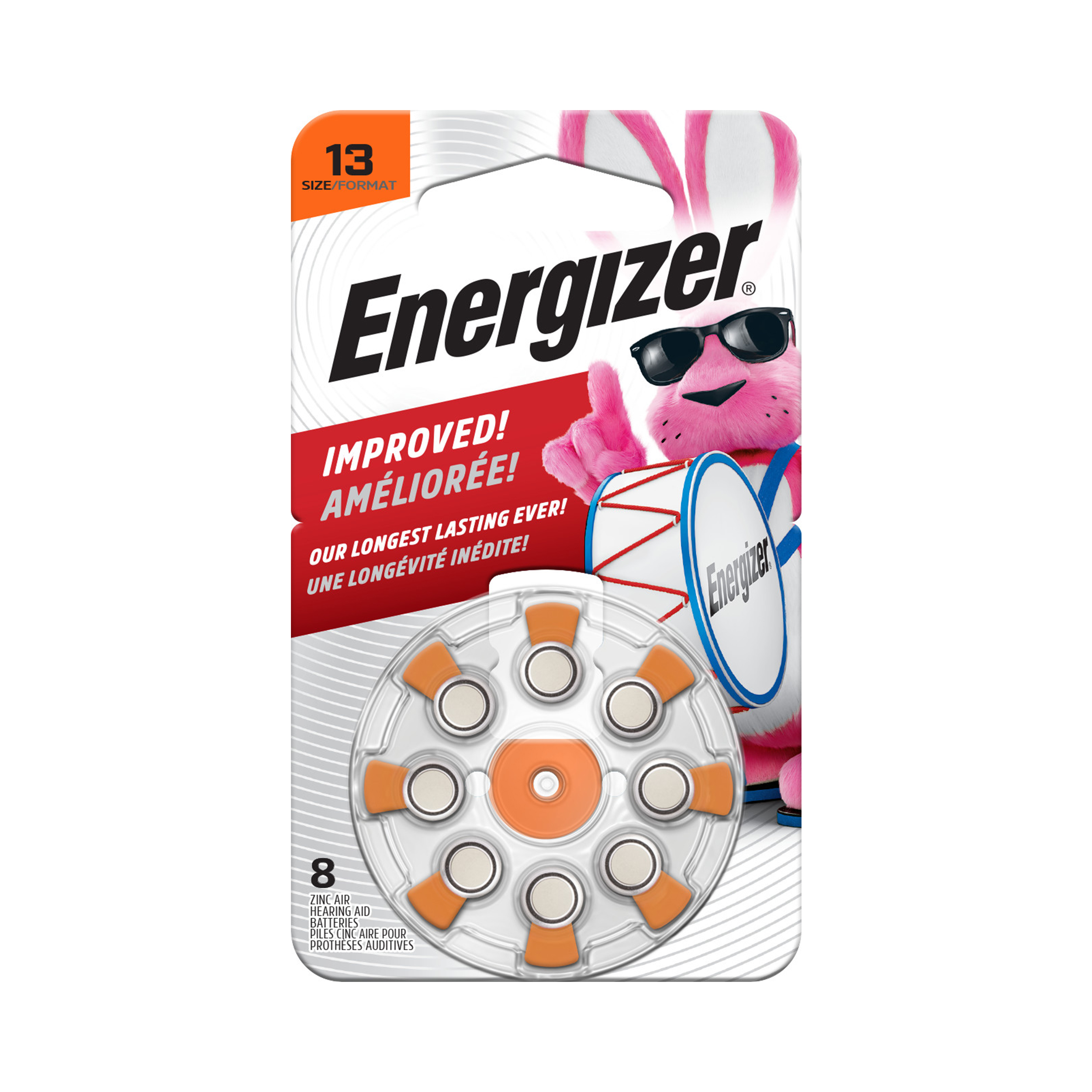 Lot de 8 piles pour appareils auditifs ENERGIZER 13 1,4 V à l'oxyde de zinc (AZ13DP8)