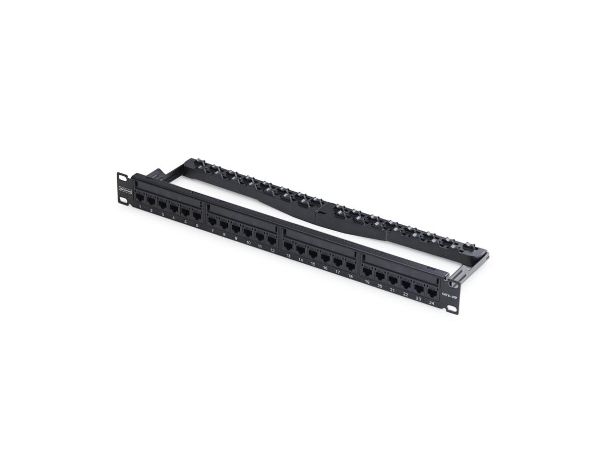 STARTECH 24 PORT 1U FEED THROUGH PATCH PANEL WITH CABLE MANAGEMENT BAR