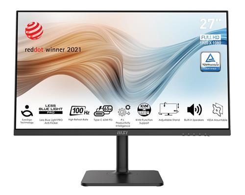 MSI Modern 27" FHD 1920x1080 IPS 100Hz 1ms (MPRT) Business Monitor