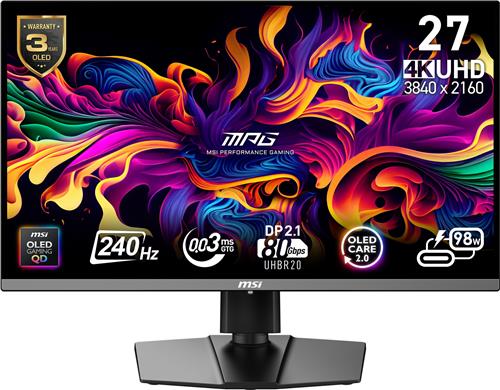 MSI 27" 16:9 UHD, 240Hz 0.03ms Monitor, DP2.1a, AI