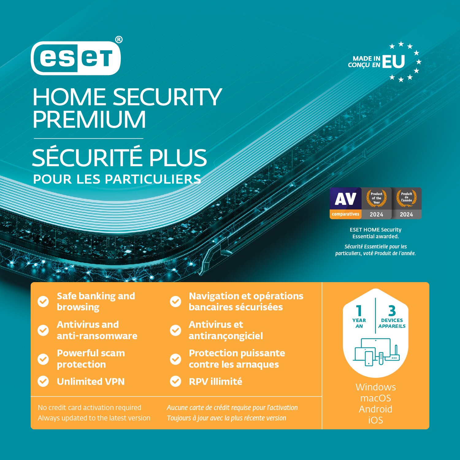 ESET Home Security Premium, 1 Year, 3 Devices, Retail Box