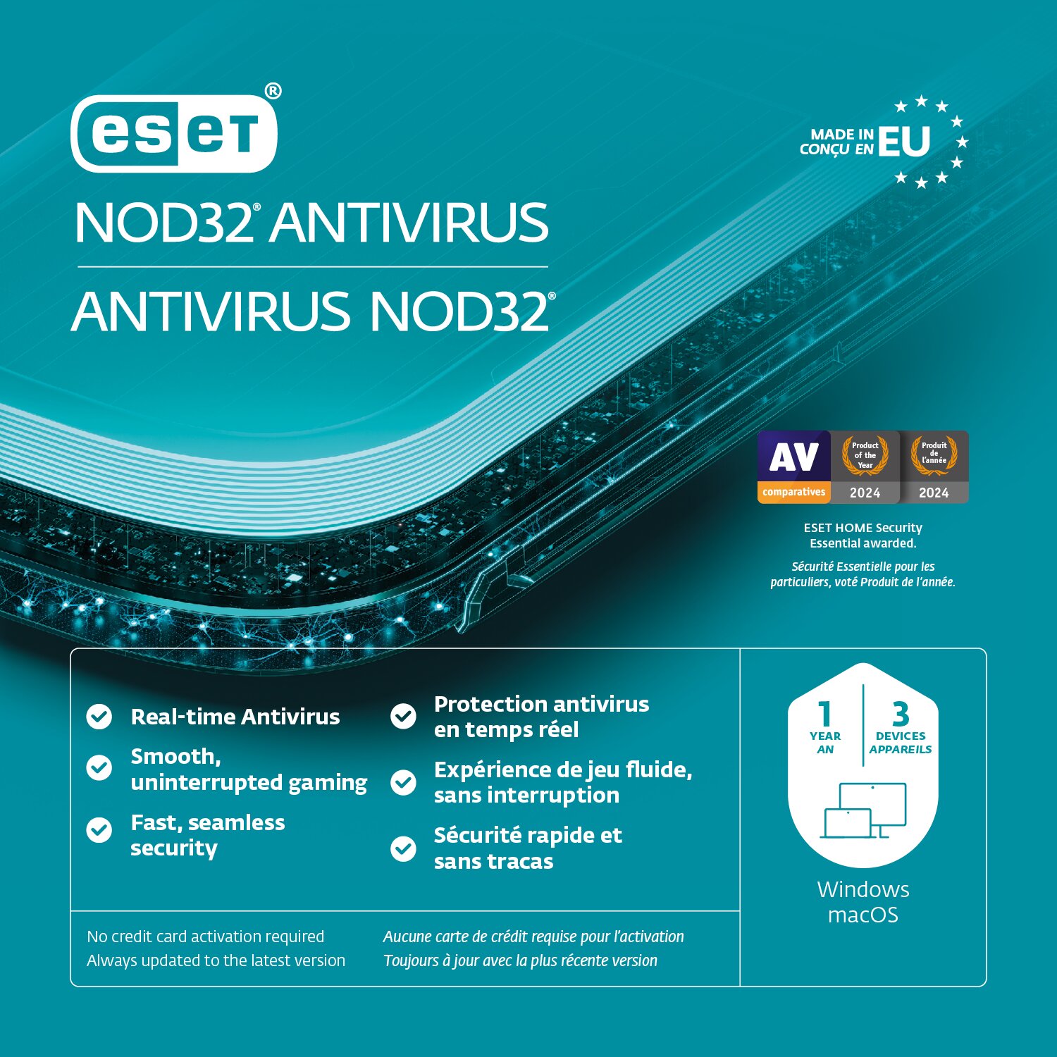 ESET NOD32 Antivirus, 1 Year, 3 Devices, Retail Box