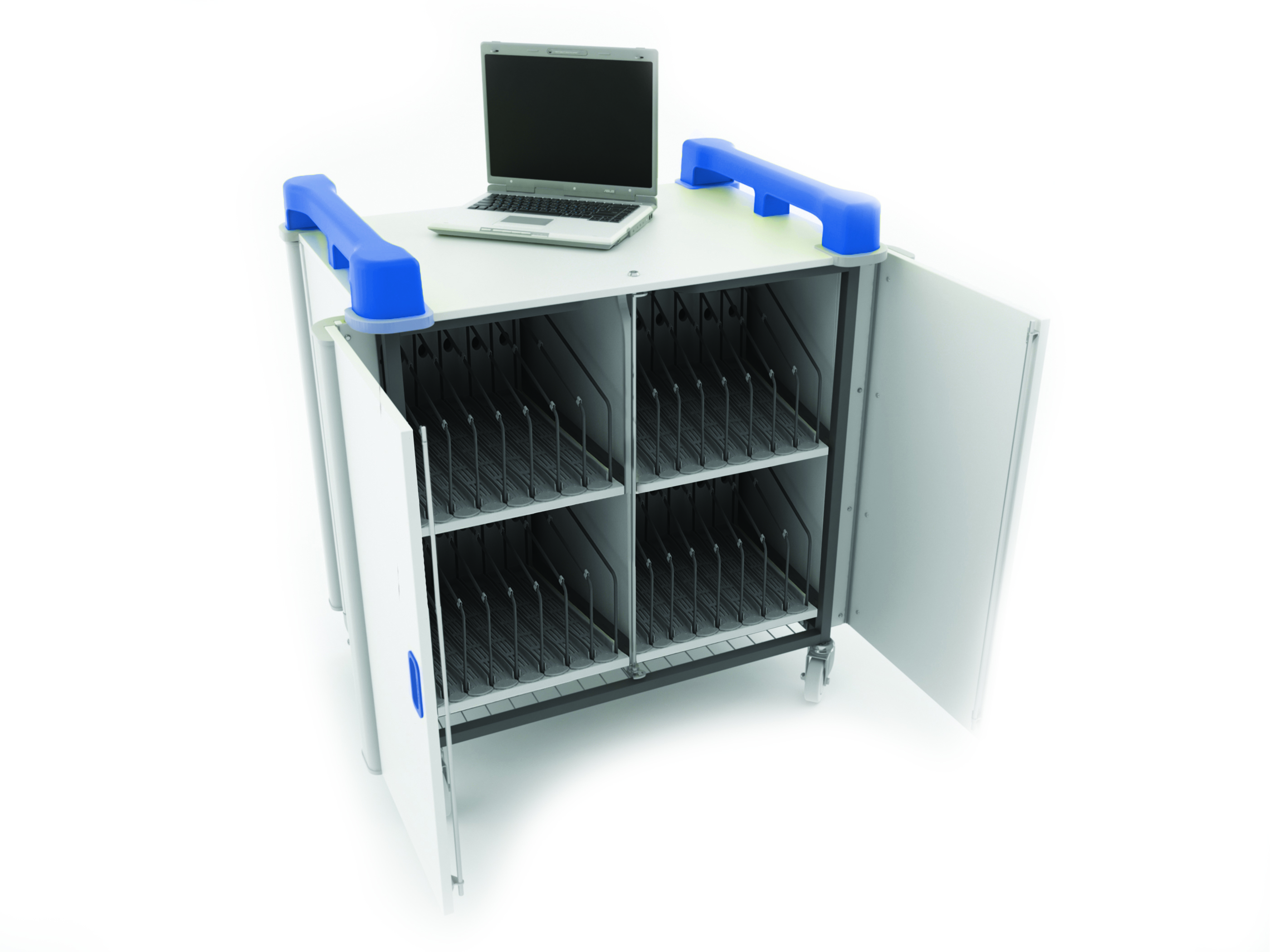 LapCabby 32V Vertical Charging Cart for 32 Laptops/Tablets up to 17in with sliding shelves (LAP32VBL/USA)