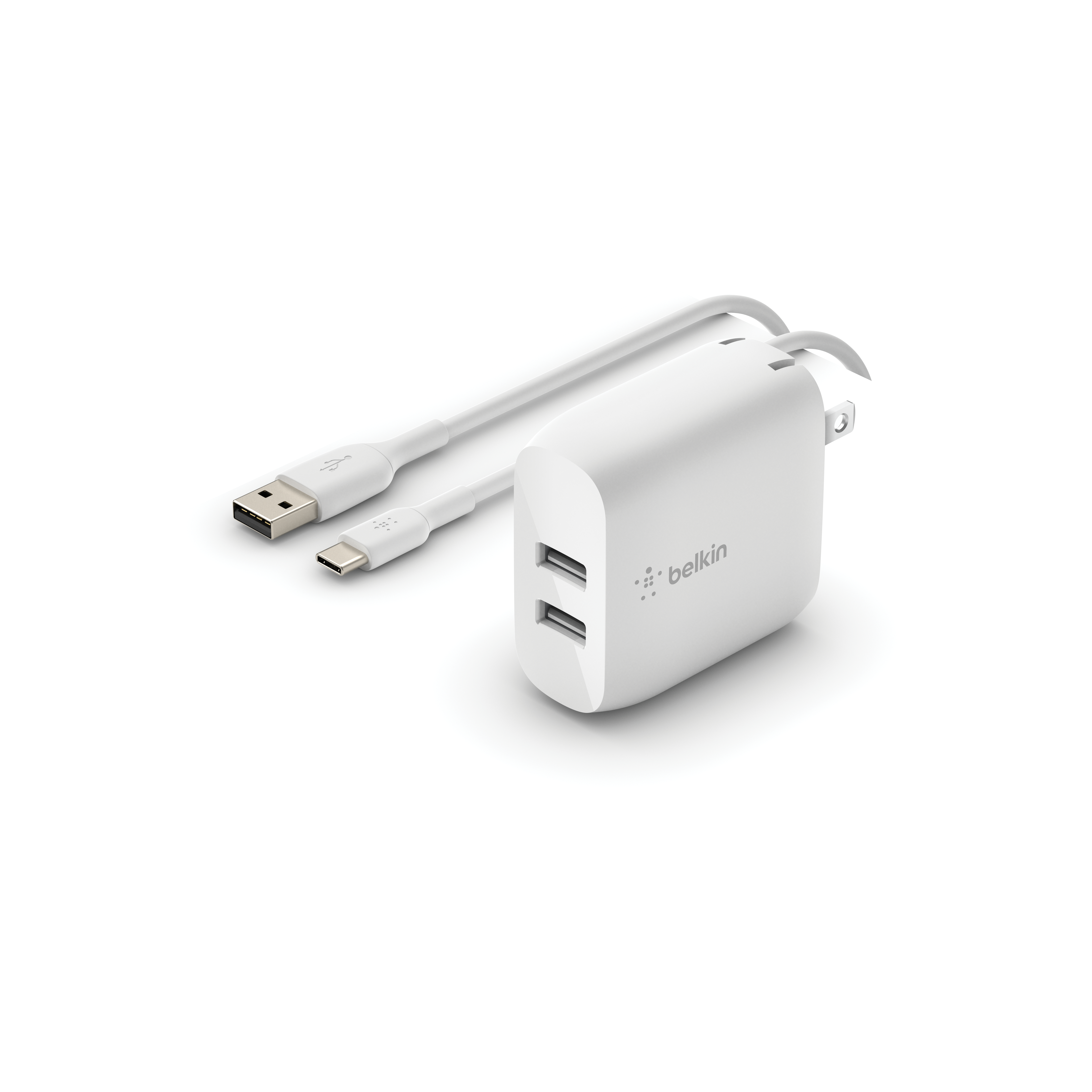 Belkin Chargeur mural double USB-A avec câble PVC A-C, 24W