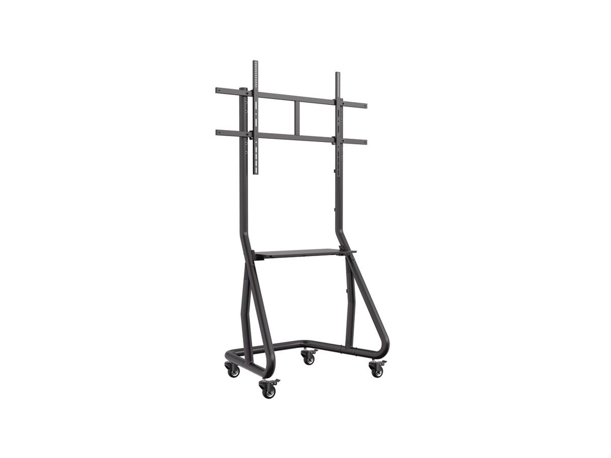 Support TV mobile AMER (jusqu'à 100 kg) EZMC8 avec roulettes verrouillables et étagère de support (jusqu'à 100 kg) - Alumini...