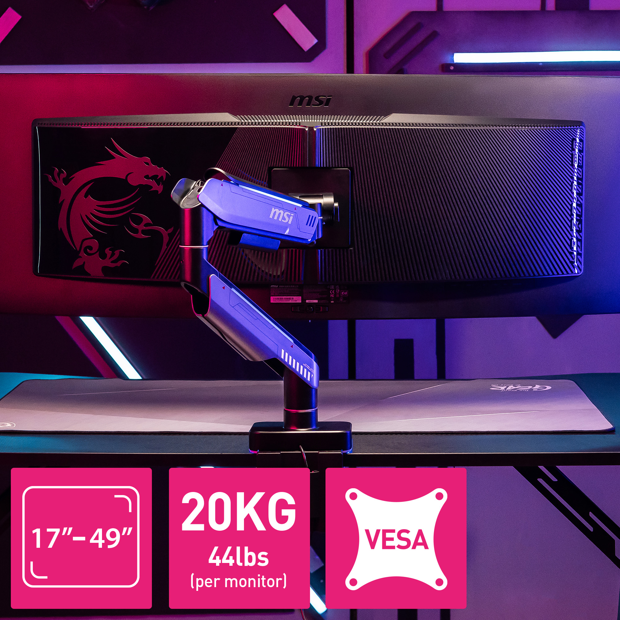 MSI Bras de support robuste pour écran unique - MPG MT201R V2 -