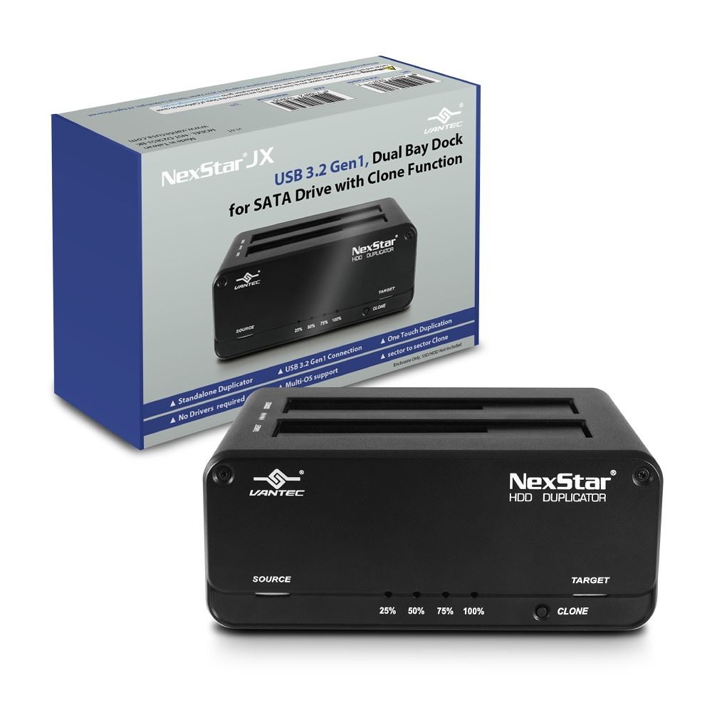 Vantec JX, USB 3.2 Gen1, Dual Bay Dock For SATA Drive, Clone Function