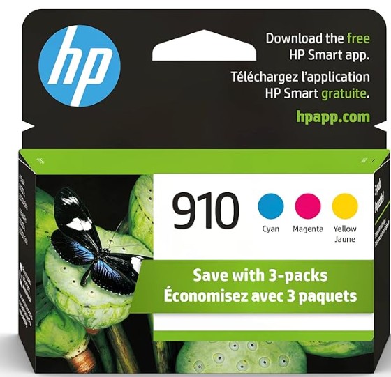 HP 910 Ink Cartridge 3-Pack - Cyan, Magenta, Yellow