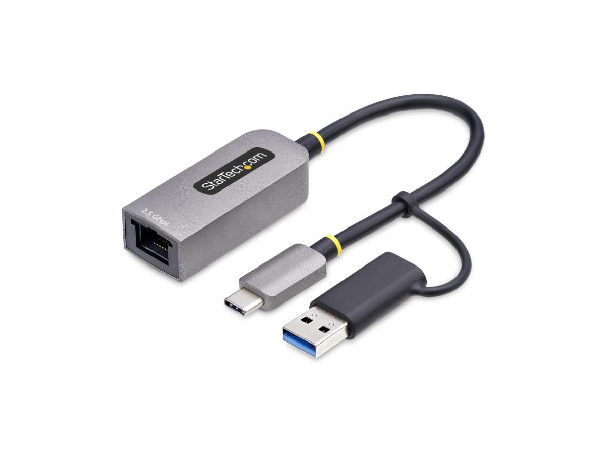 STARTECH 2.5GBE USB-C TO ETHERNET ADAPTER WITH USB-A CONVERTER, NBASE-T NIC, USB 3.0 TYPE-C 2.5/1G MULTI SPEED NETWORK, THUNDER