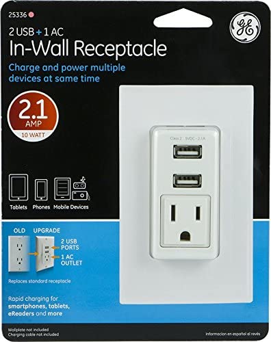 GE (25336) - Prise de courant murale et 2 ports USB