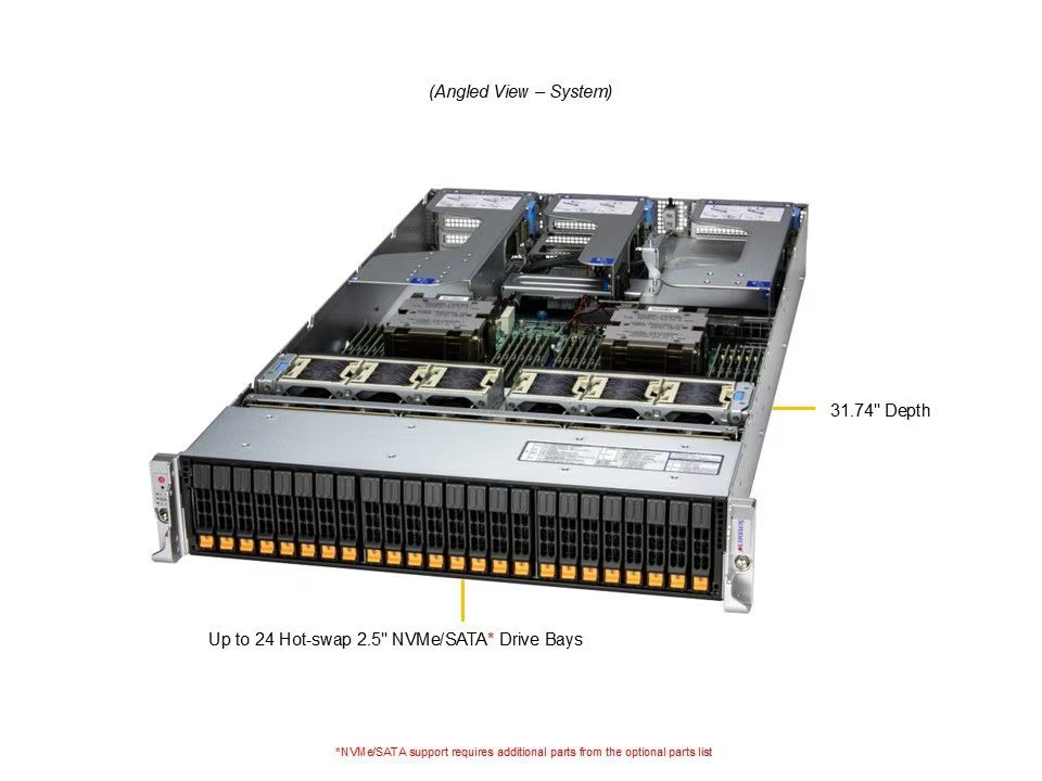 Serveur Hyper SuperMicro 2U (H14DSH, CSE-HS201-R000NP) AMD EPYC TURIN 9755 128C/255T, 16 Go DDR5 5600 ECC REG x24, 1,9 To NV...