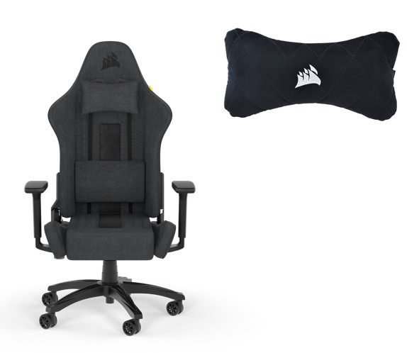 Corsair TC100 Gaming Chair, Black/Grey + Gaming headrest, Black