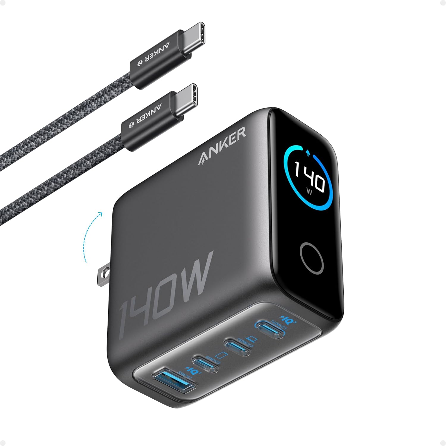 Anker Charger 140W USB C / USB A Charger, 4-Port GaN w/ Cable