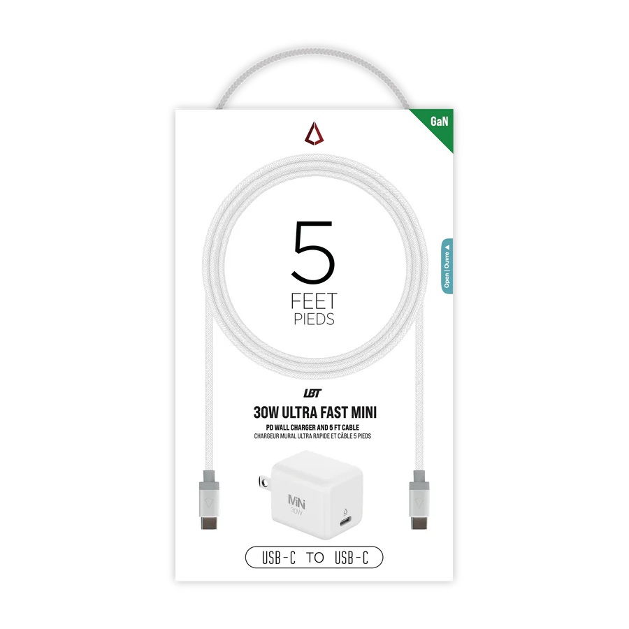 LBT 30W PD Wall Charger w/ 5 Ft. Braided Cable (USB-C to USB-C)