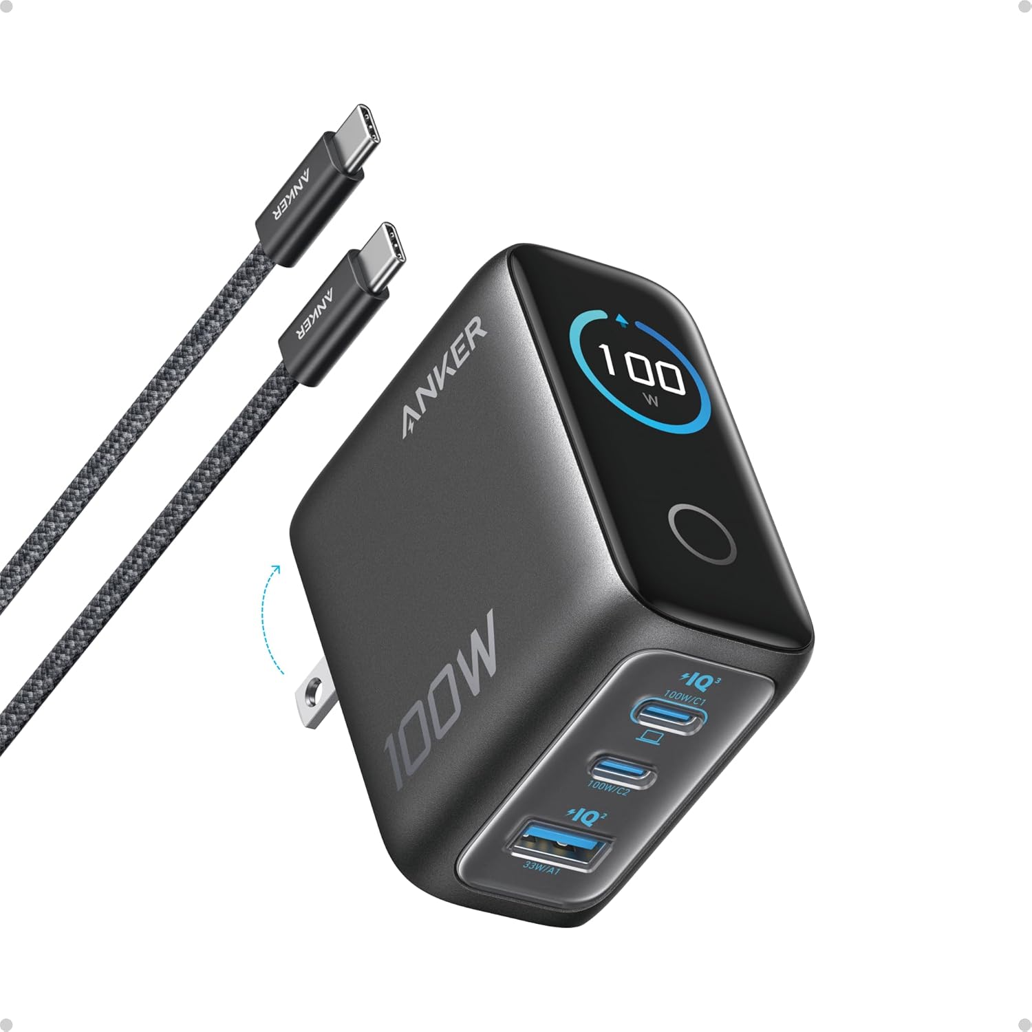 Anker 736 Charger (Nano II 100W), 3-Port Charger USB-C/USB-A w/ Cable