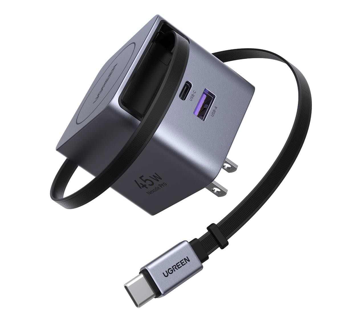 UGREEN Charger Nexode GaN 45W USB C / A Charger, 2 Ports Retractable