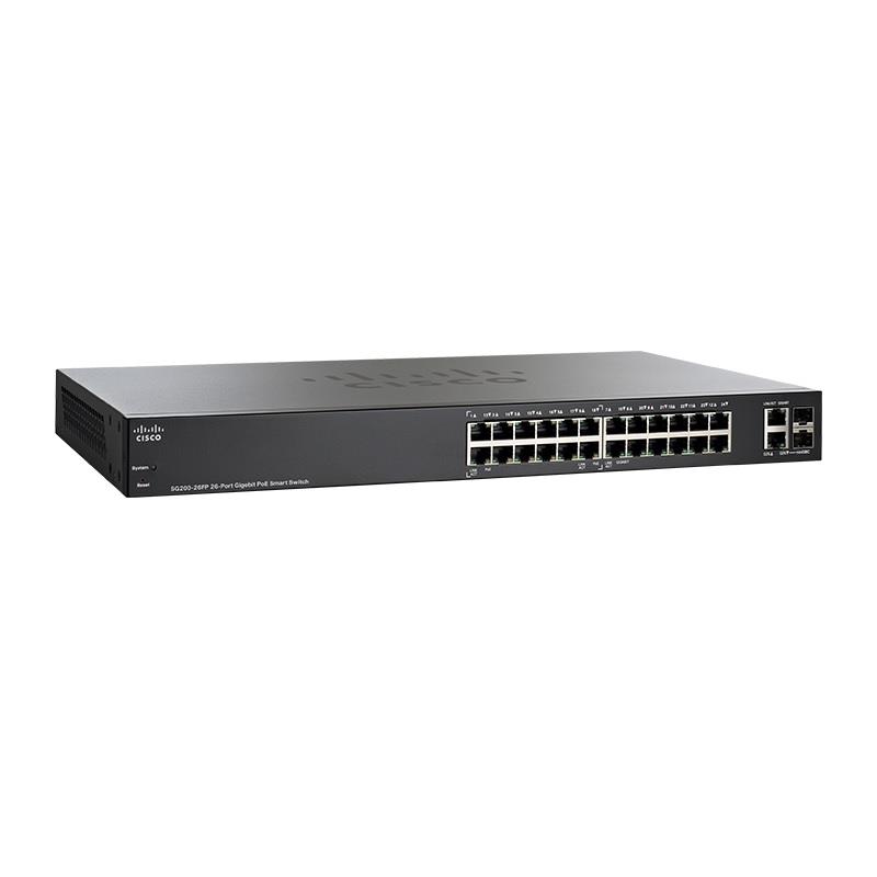 Cisco SG200-26FP 24-port Smart Gigabit Ethernet Switch w/2 combo mini-GBIC ports, PoE support on 24 ports (180W)