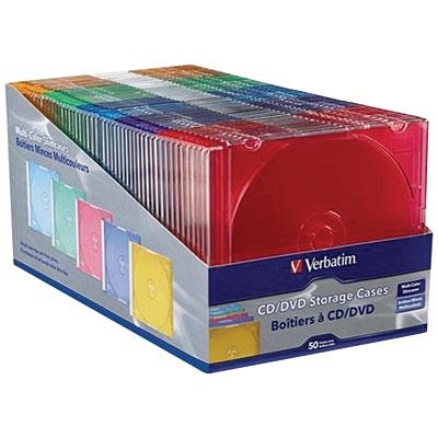 Verbatim Slim CD and DVD Storage Cases with 5 Assorted Colors, 50 Pack