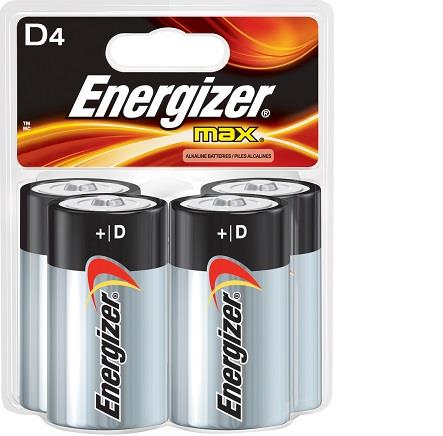 ENERGIZER Max D Alkaline Battery 4 Pack (E95BP4)
