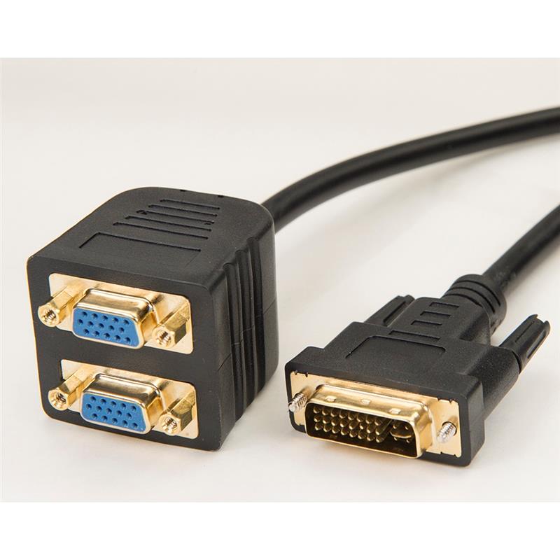 iCAN DVI-I (24+5 pins) to 2 x Female HD14 SVGA Video Dongle - 6 in