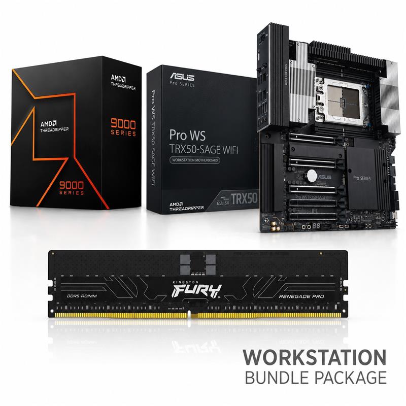 AMD Ryzen Threadripper 9960X CPU + ASUS PRO WS TRX50-SAGE WIFI A Motherboard + Kingston FURY Renegade Pro 128GB (4x32GB)