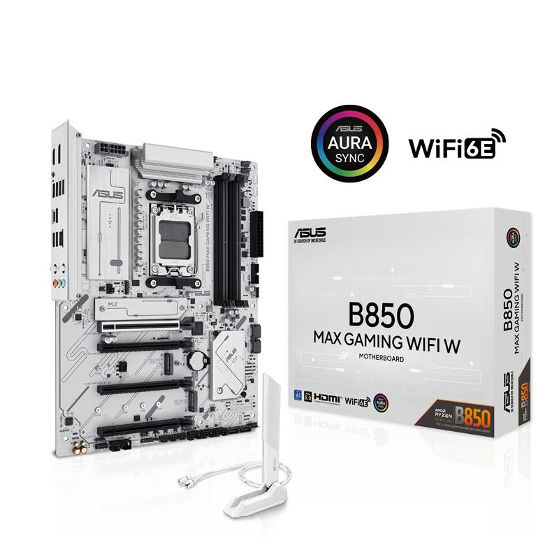 ASUS B850 MAX GAMING WIFI W – AMD AM5 ATX Motherboard, White PCB, DDR5