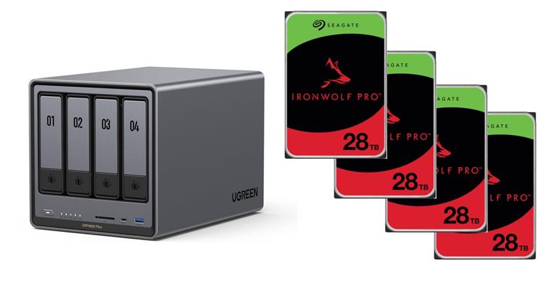 UGREEN DXP4800 Plus 4-Bay NAS (Diskless) + 4x Seagate IronWolf Pro 28TB 512MB Cache Internal Desktop HDD SATA