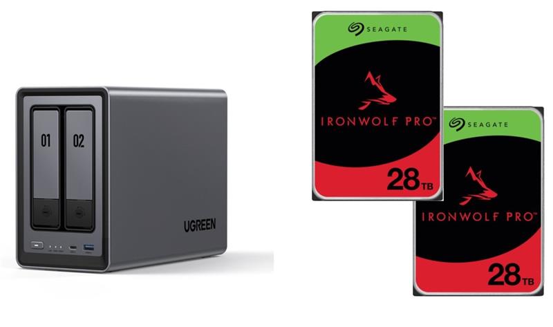 UGREEN DXP2800 2-Bay NAS (Diskless) + 2x Seagate IronWolf Pro 28TB 512MB Cache Internal Desktop HDD SATA