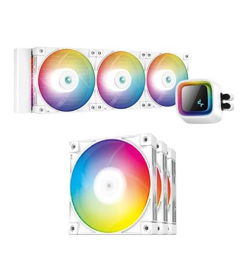 DEEPCOOL LS720 360mm ARGB Refroidisseur liquide AIO + DEEPCOOL FC120 WHITE (Lot de 3) Ventilateurs GRATUIT, Blanc