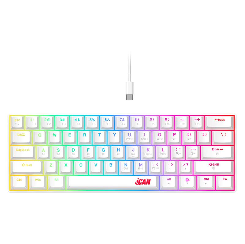 iCAN CX23UL White Wired Rainbow Gaming Keyboard, 61 Keys