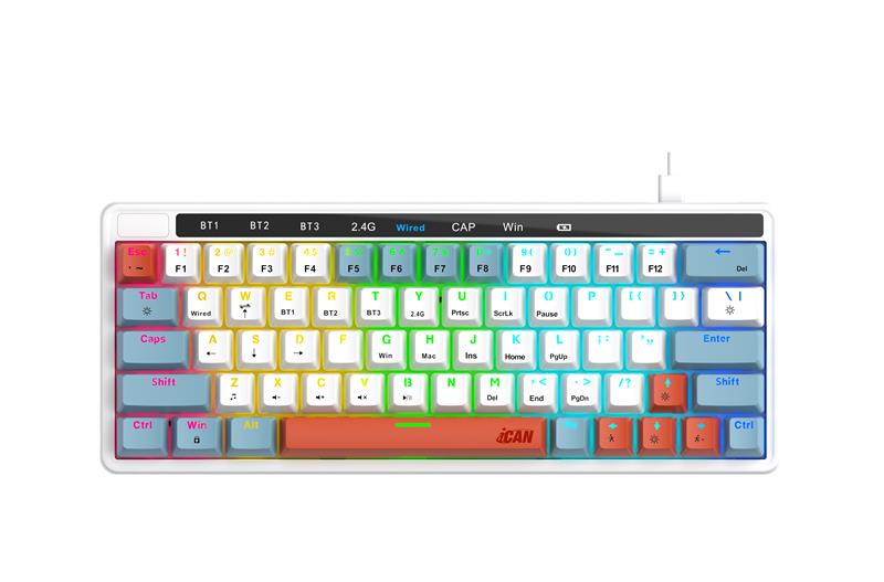 Clavier de jeu mécanique RGB trimode iCAN MK1103, 63 touches